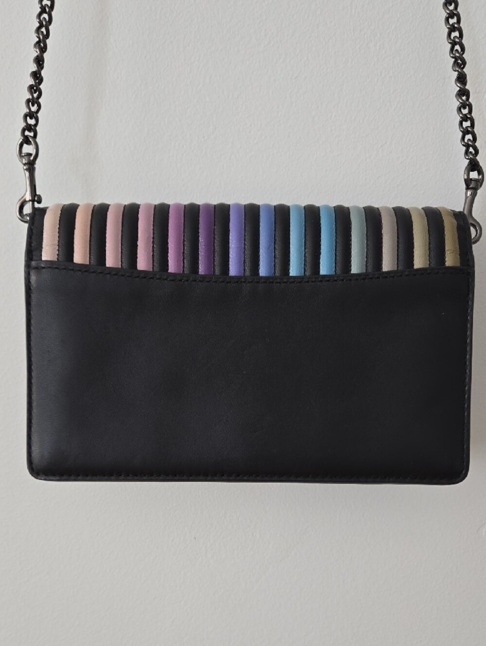COACH Multicolor Ribbed Leather Crossbody — Black Trim with Pastel Stripe Panel - Picture 4 of 10